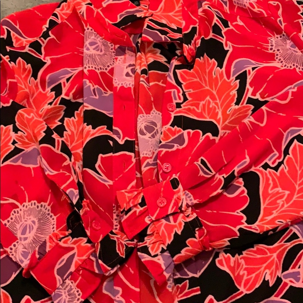 Multi Color Blouse With Ruffle Sleeves Size M - image 4